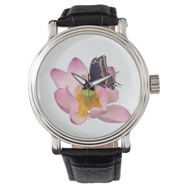 Lotus und Schmetterling Armbanduhr (Vorderseite)