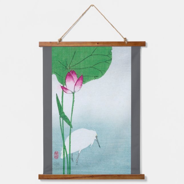 Lotus und White Heron, Koson, Ukiyo-e Wandteppich Mit Holzrahmen (Vorderseite)