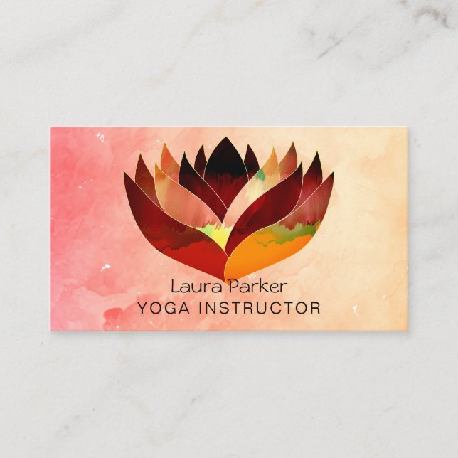 Lotus Wasserfarbe Yoga Lehrerin Holistische Gesund Visitenkarte (Vorderseite)