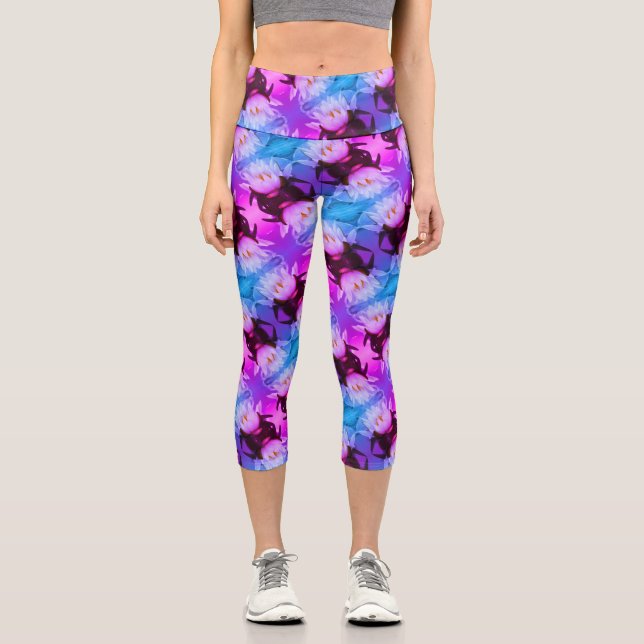 Lotus Water Lilie Blume Abstraktes Art Pattern Capri Leggings (Vorderseite)
