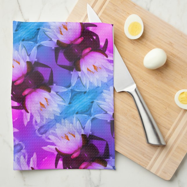Lotus Water Lilie Blume Abstraktes Art Pattern Geschirrtuch (Viertel Falte)