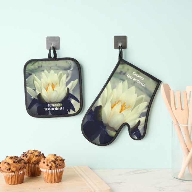 Lotus Water Lilie Blume Personalisiert Ofenhandschuh & Topflappen-Set (Insitu (Hängend))