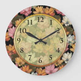 Lotus Water Lilies Pink Yellow Green Floral Große Wanduhr