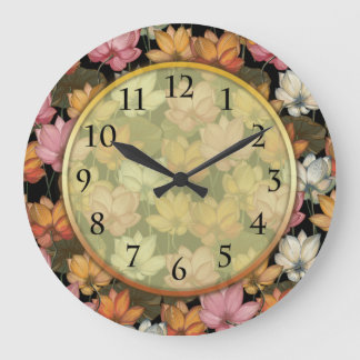 Lotus Water Lilies Pink Yellow Green Floral Große Wanduhr