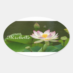 Lotus - Weißes/rosafarbenes, digitalisiertes Foto Ovaler Aufkleber