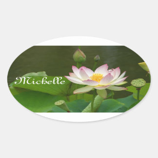 Lotus - Weißes/rosafarbenes, digitalisiertes Foto Ovaler Aufkleber