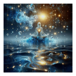 Lotus Yoga Lage auf reinem Wasser in einem blauen  Poster