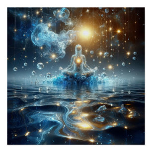 Lotus Yoga Lage auf reinem Wasser in einem blauen  Poster