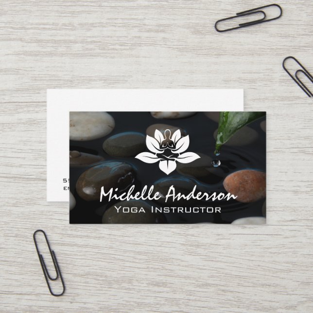 Lotus Yoga Logo | Steine im Teich Visitenkarte (Vorderseite/Rückseite Beispiel)