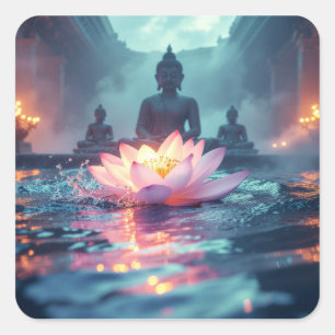 LOTUS - ZEN-BUDDHISMUS QUADRATISCHER AUFKLEBER