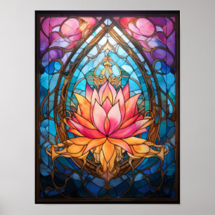 Lotusblumen-Buntglasfenster Serene Botanica Poster