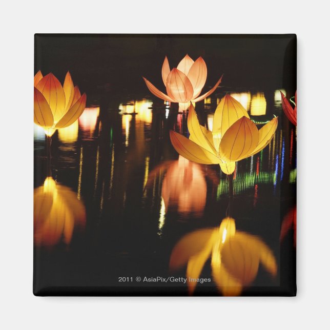 Lotusförmige Laternen für das Mittelherbstfest Magnet (Vorne)