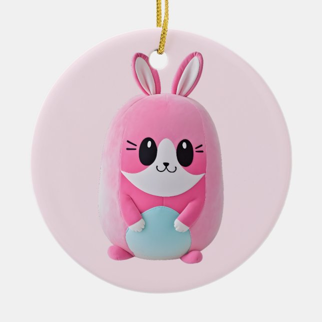 "Lou Lou" Eine kuschelige, rosa Kreatur Keramik Ornament (Vorne)