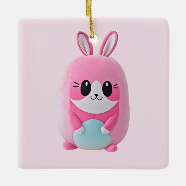 "Lou Lou" Eine kuschelige, rosa Kreatur Keramikornament (Vorderseite)