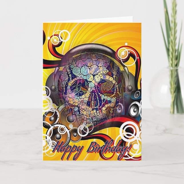 Loud Birthday Card: Calavera Skull with Headphones Karte (Vorderseite)