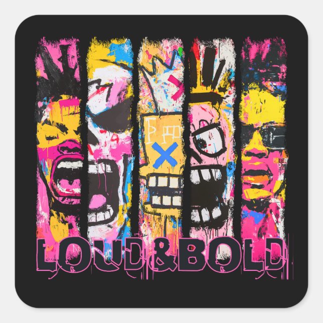 Loud & Bold - Graffiti Street Art Design Quadratischer Aufkleber (Vorderseite)