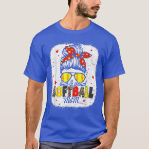 Loud & Proud Softball Mama Messy Bun Hair Leopard T-Shirt