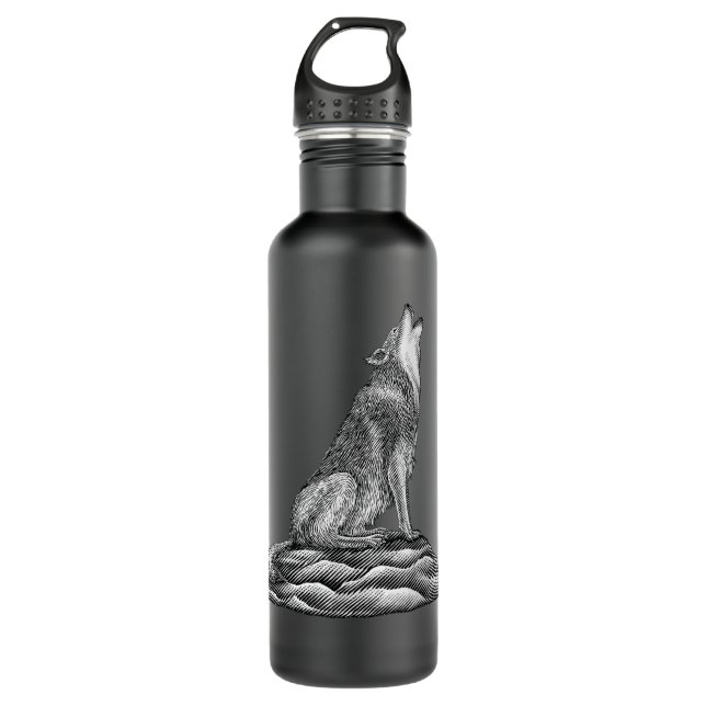 Loud Wolf heult auf dem Mond Edelstahlflasche (Vorderseite)