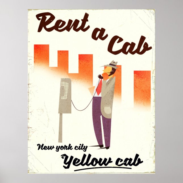 Louez un taxi ! Affiche de cabine jaune NYC (Devant)