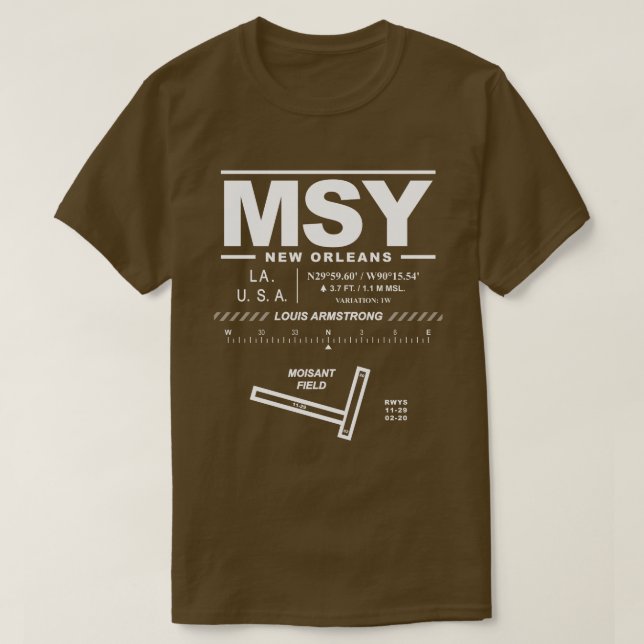 Louis Armstrong New Orleans Int Airport MSY TShirt (Design devant)