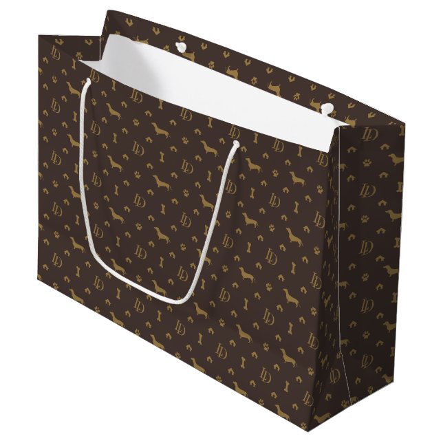Louis-Dackel-Luxushundekleidung Große Geschenktüte (Vorderseite Schrägansicht)