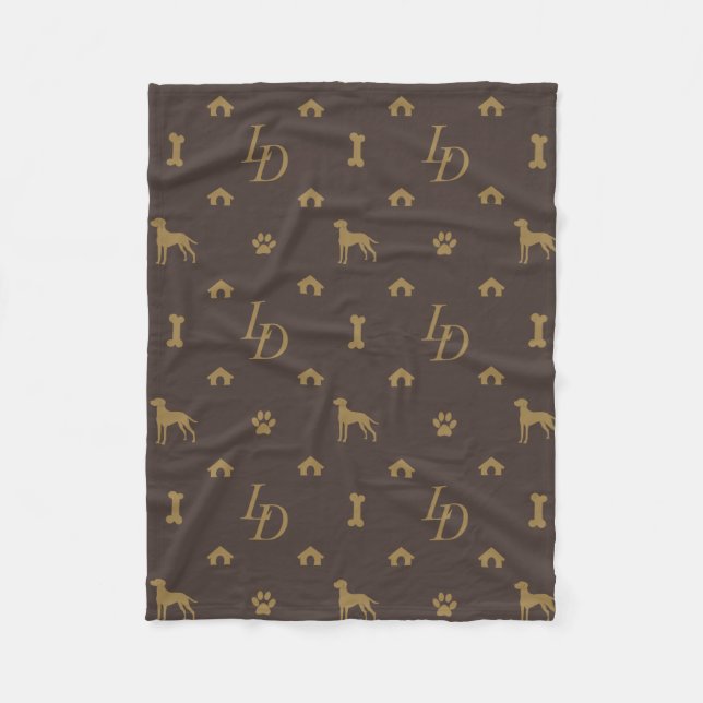 Louis Doberman Silhouette Monogram Luxury Dog Fleecedecke (Vorderseite)
