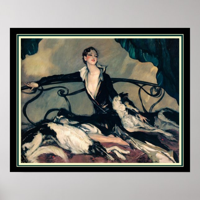 Louis Icart "Girl With Greyhounds" 16 x 20 Poster (Vorne)