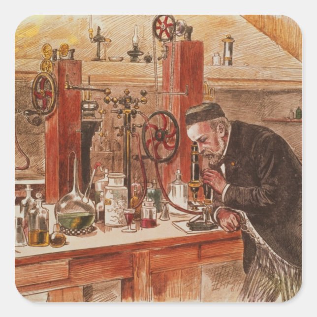 Louis Pasteur Experimentieren Quadratischer Aufkleber (Vorderseite)