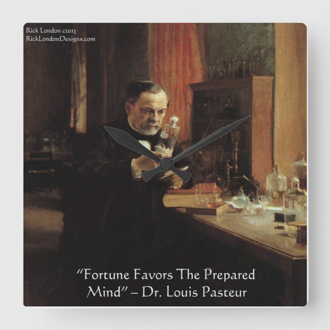 Louis Pasteur "Fortune" Zitat Wall Clock Quadratische Wanduhr (Vorderseite)