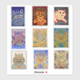 Louis Wain, 9 Gemälde der psychedelischen Katze, Aufkleber