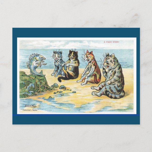 Louis Wain,A Fishy Story, Cat Art Postcard Postkarte (Vorderseite)