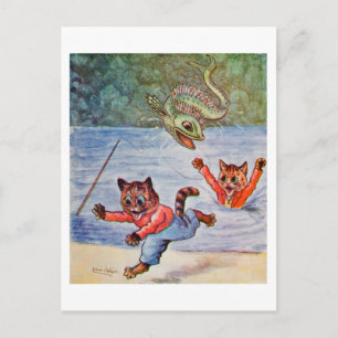 Louis Wain Cartoon Katzen und die fliegenden Fluss Postkarte