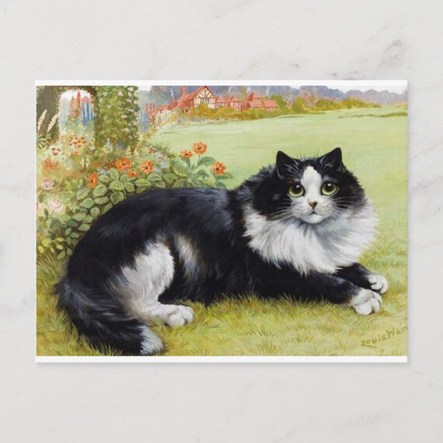 Louis Wain Cat, Black & White Cat Postkarte (Vorderseite)