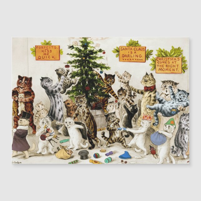 Louis Wain Cats Christmas Party Magnetic Card Magnetkarte (Vorderseite)