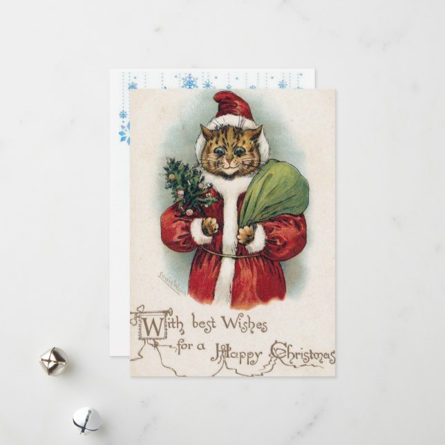 Louis Wain Christmas Cat Flat Carte de voeux (Devant/Arrière en situation)