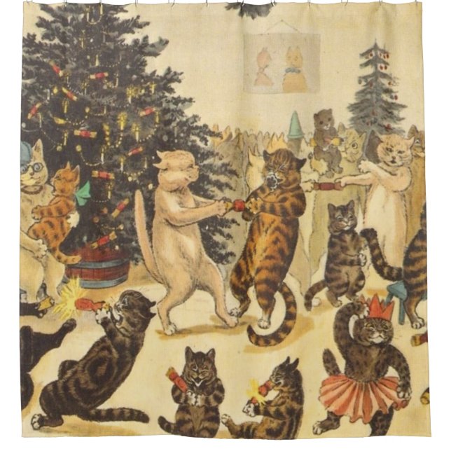 Louis Wain Christmas Party Duschvorhang (Vorderseite)