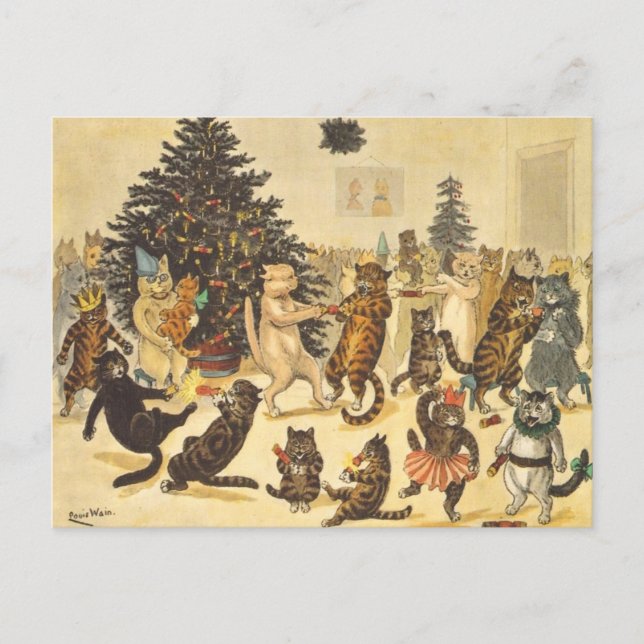 Louis Wain Christmas Party Postkarte (Vorderseite)