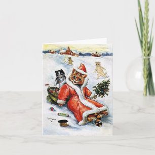 Louis Wain Christmas Santa Cat Karte
