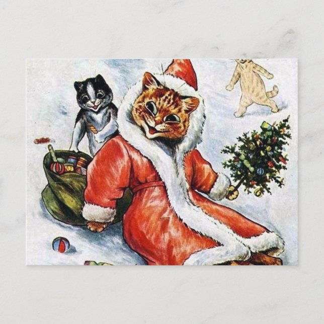 Louis Wain Christmas Santa Cat Postkarte (Vorderseite)