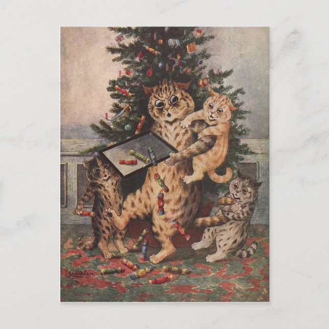 Louis Wain Christmas Time in Catland Postkarte (Vorderseite)