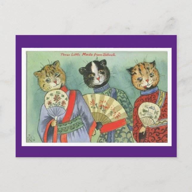Louis Wain, Japanese Kimono Cat Art  Postcard Postkarte (Vorderseite)