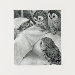 Louis Wain Katze Alptraum Eule Vogel Wandteppich
