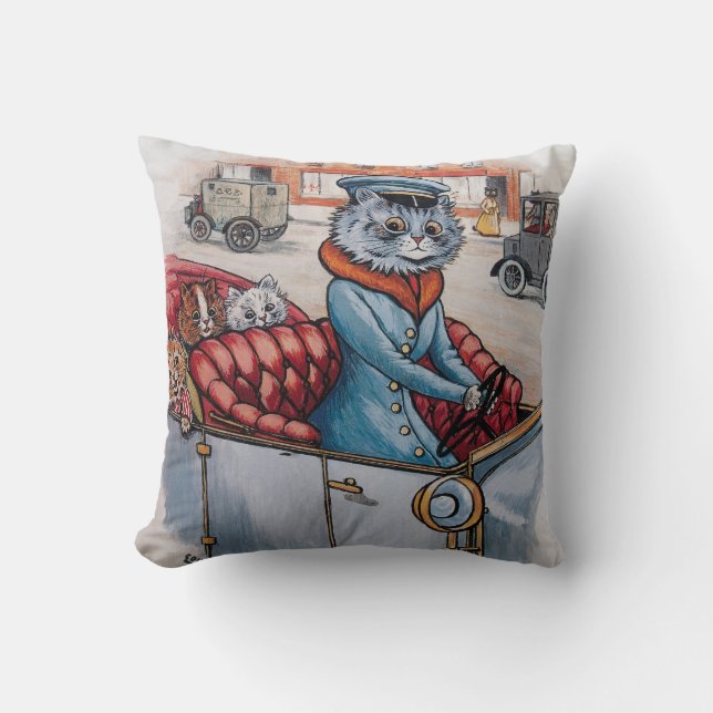 Louis Wain - Katzen-Fahrer mit Kätzchen Kissen (Vorderseite)