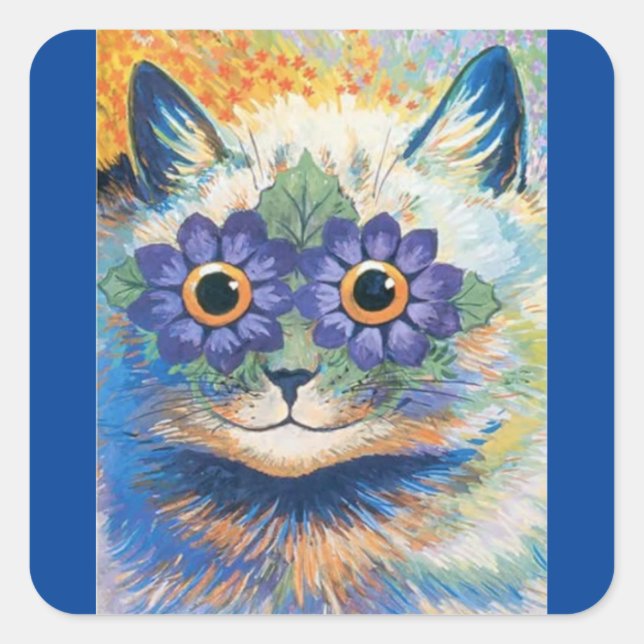 Louis Wain Psychedelic Cat Quadratischer Aufkleber (Vorderseite)