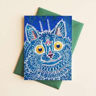 Louis Wain psychedelische Blaue Katze Malerei Vint Postkarte