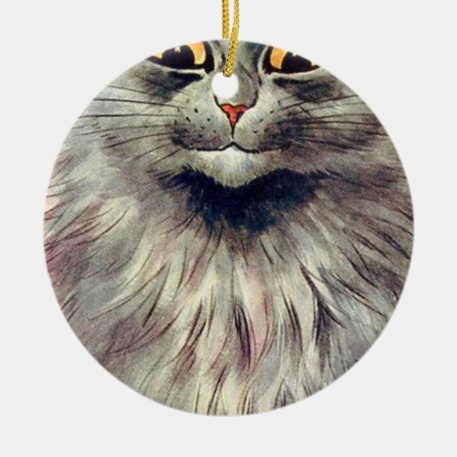 Louis Wain Russian Blue Cat Keramik Ornament (Vorne)
