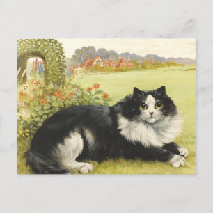 Louis Wain Schwarz-Weiß-Katze Postkarte