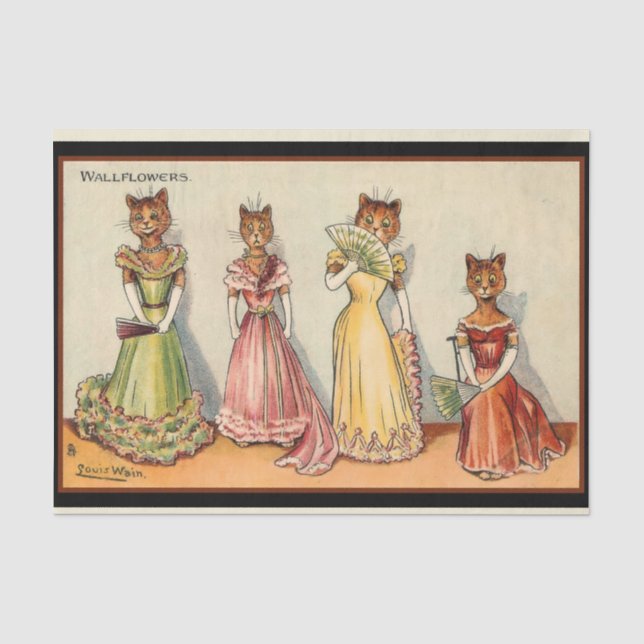 Louis Wain Wallflower Girl Cats Seidenpapier (Vorderseite)