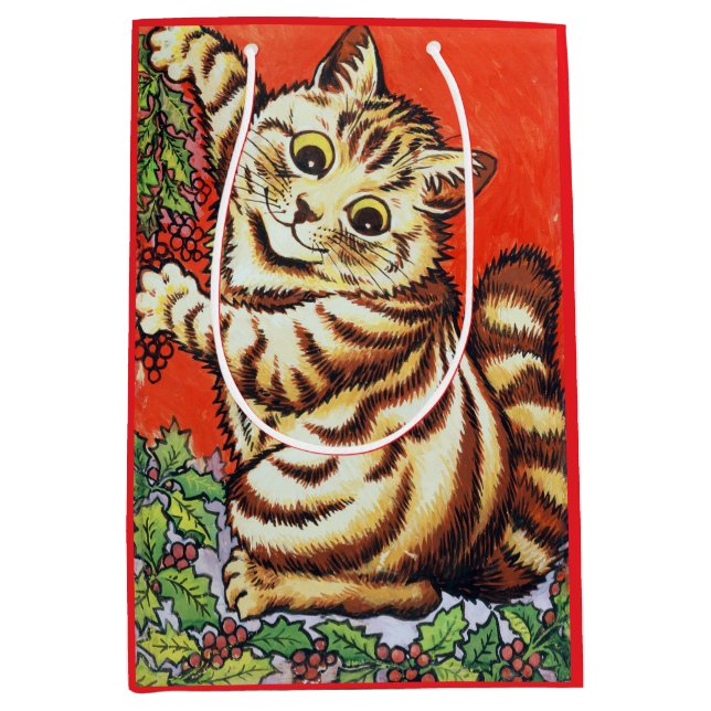 Louis Wain Weihnachtskatze Dekorieren Baum Geschen Mittlere Geschenktüte (Vorderseite)
