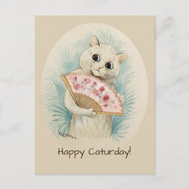 Louis Wain White cat mit einem Fan CC0478 Postkarte (Vorderseite)